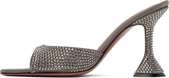 Amina Muaddi Gray Caroline Crystal Heeled Sandals - Image 3