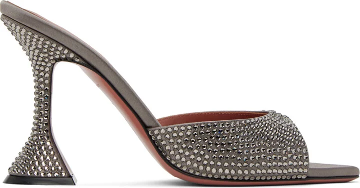 Amina Muaddi Gray Caroline Crystal Heeled Sandals