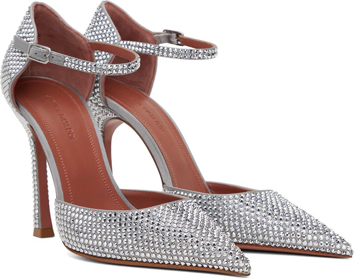 Amina Muaddi Gray Vittoria Heels - Image 4