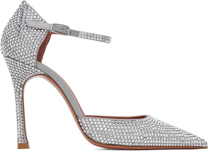 Amina Muaddi Gray Vittoria Heels