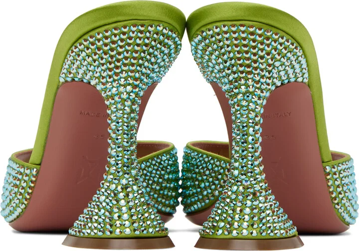 Amina Muaddi Green Caroline Crystal 95 Heeled Sandals - Image 2