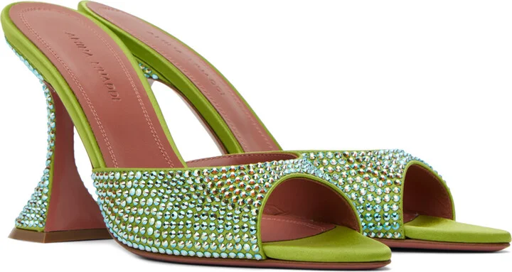 Amina Muaddi Green Caroline Crystal 95 Heeled Sandals - Image 4