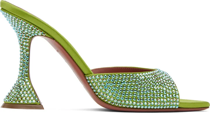 Amina Muaddi Green Caroline Crystal 95 Heeled Sandals