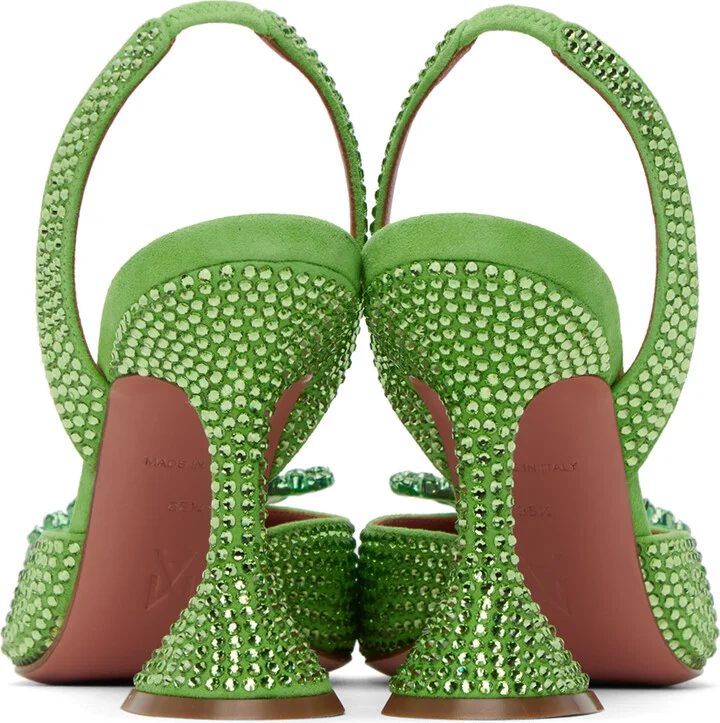 Amina Muaddi Green Crystal Rosie Sling Heels - Image 2