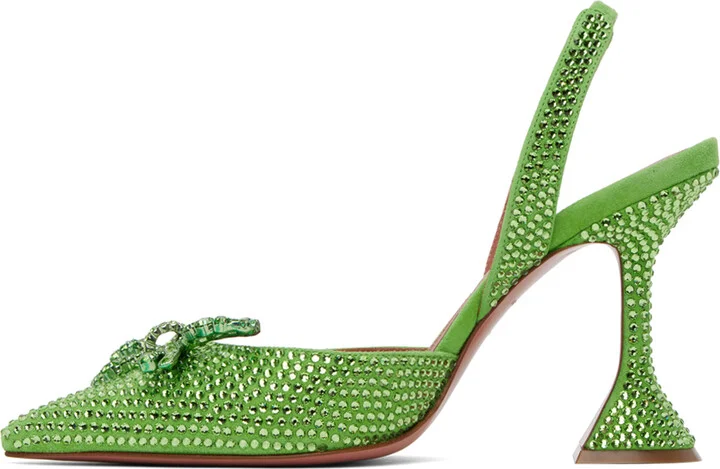 Amina Muaddi Green Crystal Rosie Sling Heels - Image 3