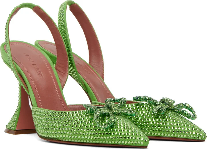 Amina Muaddi Green Crystal Rosie Sling Heels - Image 4