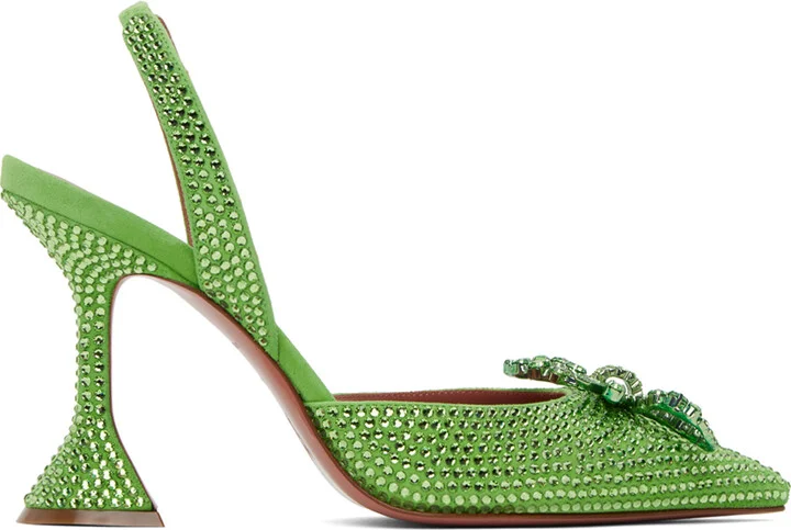 Amina Muaddi Green Crystal Rosie Sling Heels