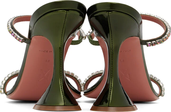 Amina Muaddi Green Gilda Slipper Heeled Sandals - Image 2