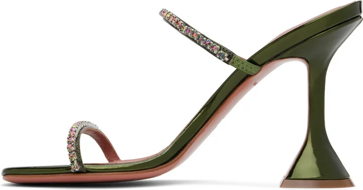 Amina Muaddi Green Gilda Slipper Heeled Sandals - Image 3