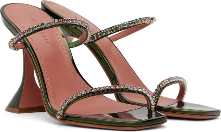 Amina Muaddi Green Gilda Slipper Heeled Sandals - Image 4