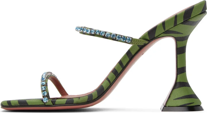Amina Muaddi Green Gilda Slipper Heeled Sandals - Image 3