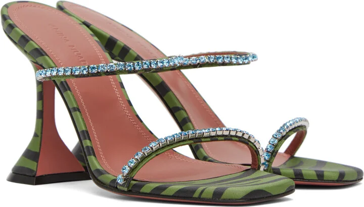 Amina Muaddi Green Gilda Slipper Heeled Sandals - Image 4