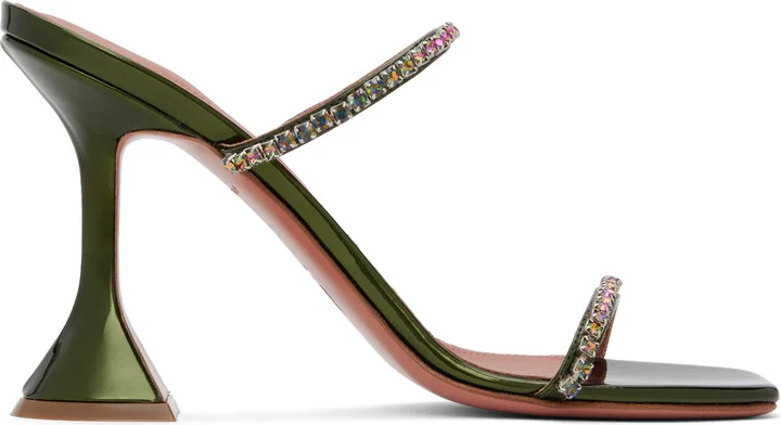 Amina Muaddi Green Gilda Slipper Heeled Sandals