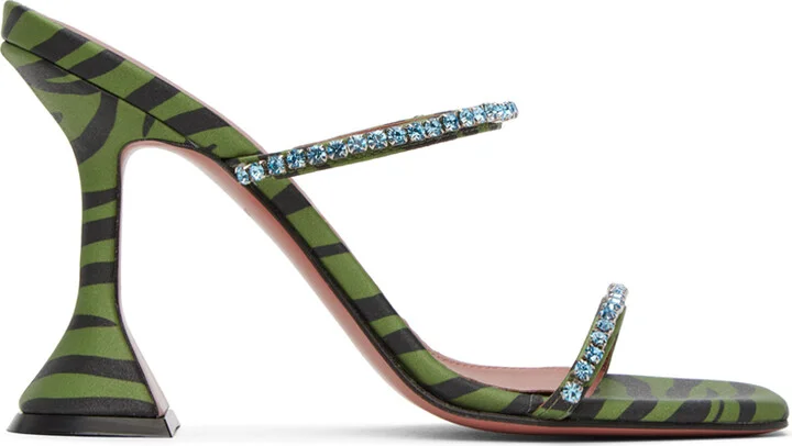 Amina Muaddi Green Gilda Slipper Heeled Sandals