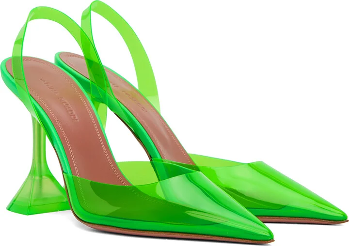 Amina Muaddi Green Holli Glass Sling Heels - Image 4
