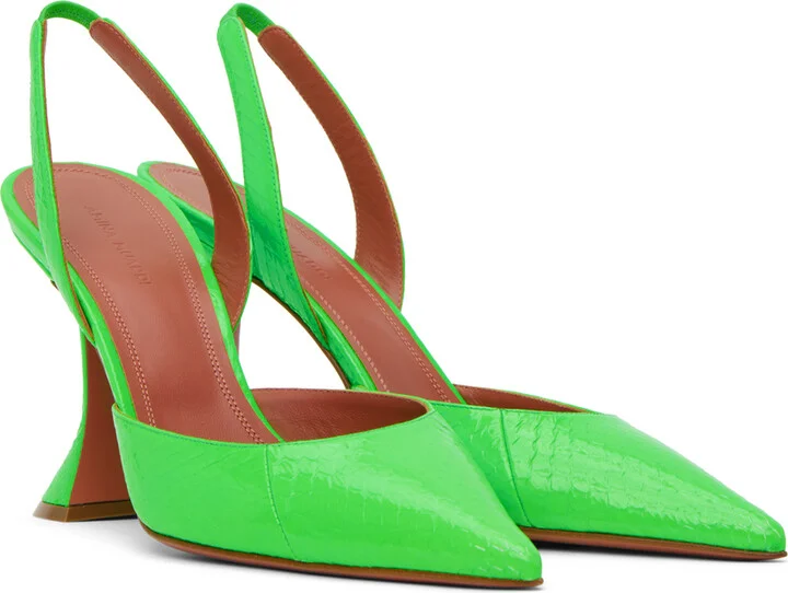Amina Muaddi Green Holli Sling Heels - Image 4