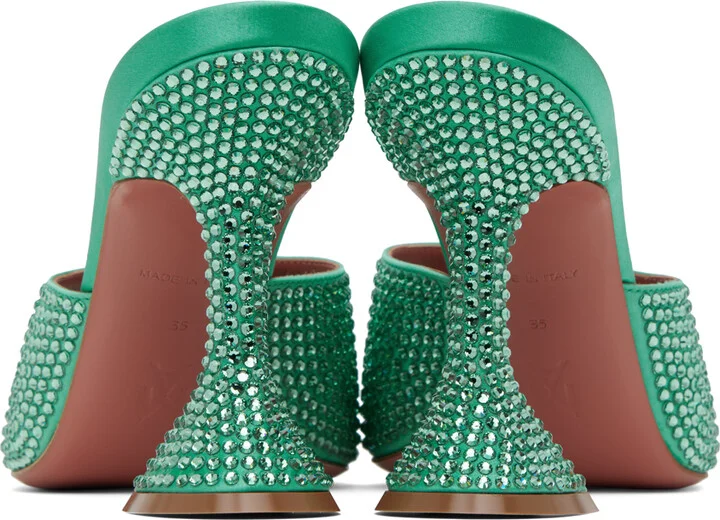 Amina Muaddi Green Lupita Crystal Heeled Sandals - Image 2