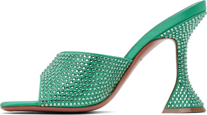 Amina Muaddi Green Lupita Crystal Heeled Sandals - Image 3