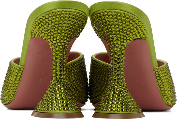 Amina Muaddi Green Lupita Crystal Heeled Sandals - Image 2
