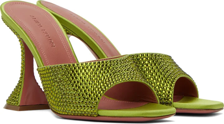 Amina Muaddi Green Lupita Crystal Heeled Sandals - Image 4