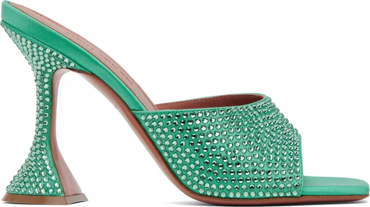 Amina Muaddi Green Lupita Crystal Heeled Sandals