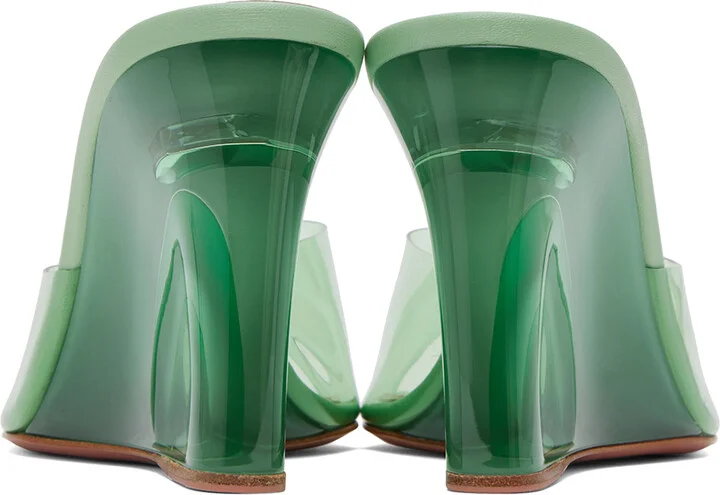 Amina Muaddi Green Lupita Glass Wedge Heeled Sandals - Image 2