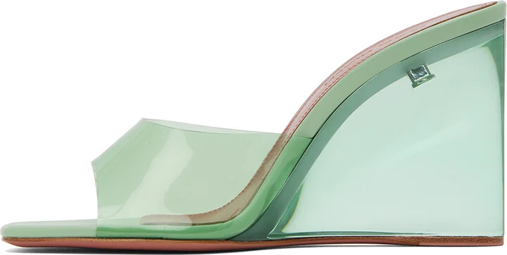 Amina Muaddi Green Lupita Glass Wedge Heeled Sandals - Image 3
