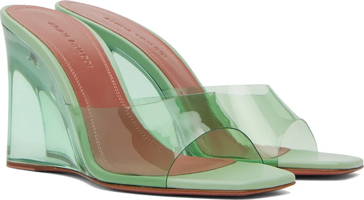 Amina Muaddi Green Lupita Glass Wedge Heeled Sandals - Image 4