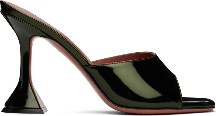Amina Muaddi Green Lupita Slipper Heeled Sandals