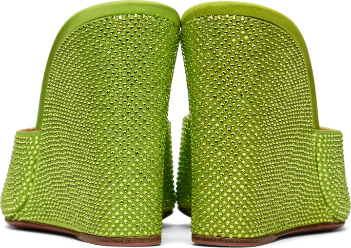 Amina Muaddi Green Lupita Wedge Sandals - Image 2