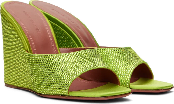 Amina Muaddi Green Lupita Wedge Sandals - Image 4