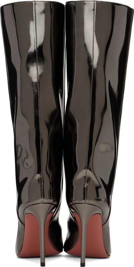 Amina Muaddi Gunmetal Fiona 95 Tall Boots - Image 2