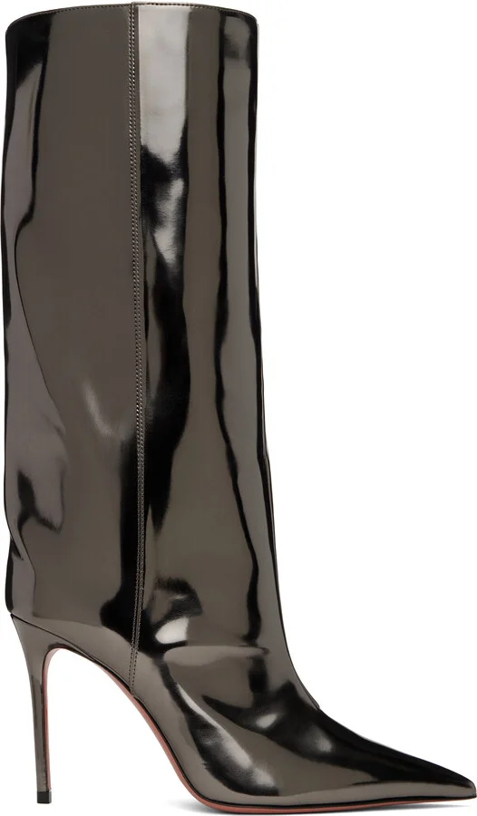 Amina Muaddi Gunmetal Fiona 95 Tall Boots