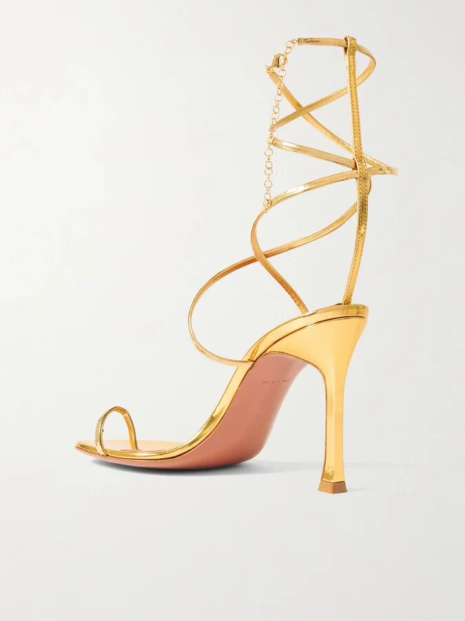 Amina Muaddi - Henson Embellished Metallic Leather Sandals - Gold - Image 3