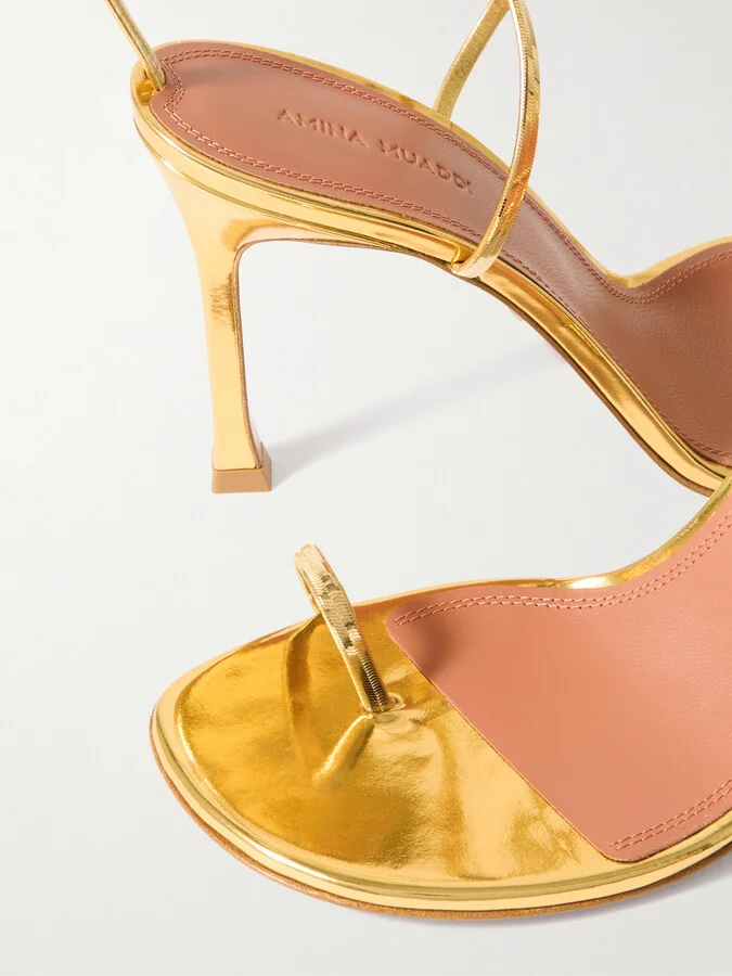 Amina Muaddi - Henson Embellished Metallic Leather Sandals - Gold - Image 4