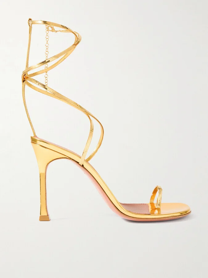Amina Muaddi - Henson Embellished Metallic Leather Sandals - Gold
