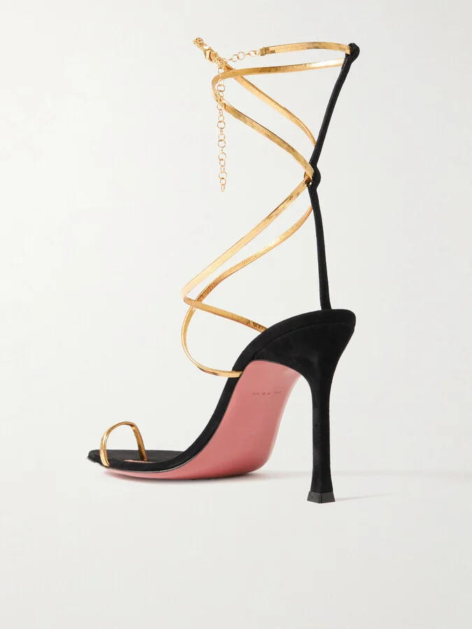 Amina Muaddi - Henson Embellished Suede And Metallic Leather Sandals - Black - Image 3