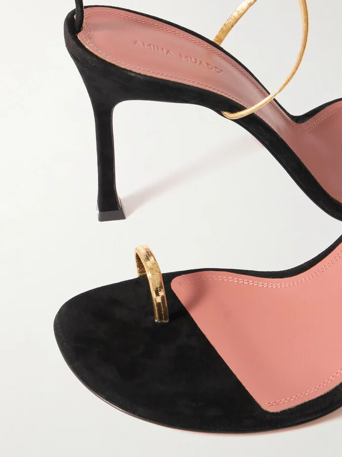 Amina Muaddi - Henson Embellished Suede And Metallic Leather Sandals - Black - Image 4