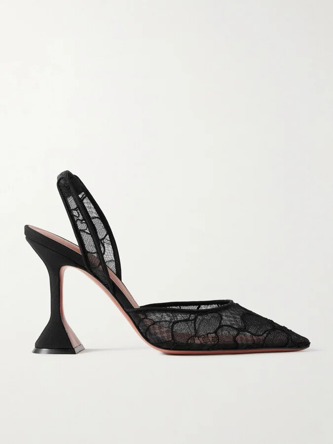 Amina Muaddi - Holli Corded Lace Slingback Pumps - Black