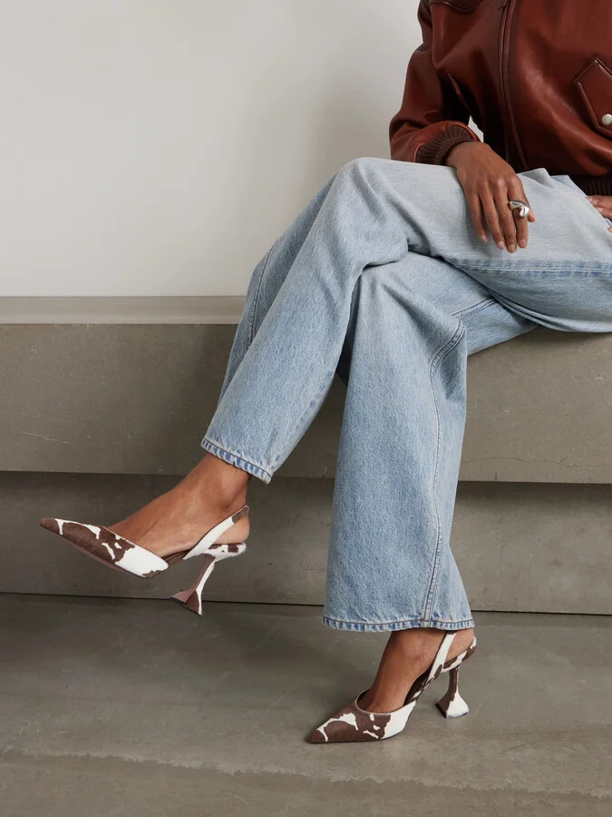 Amina Muaddi - Holli Cow-print Calf Hair Slingback Pumps - Brown - Image 2