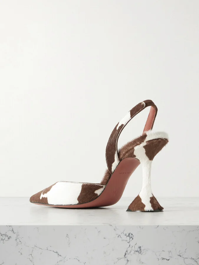 Amina Muaddi - Holli Cow-print Calf Hair Slingback Pumps - Brown - Image 3