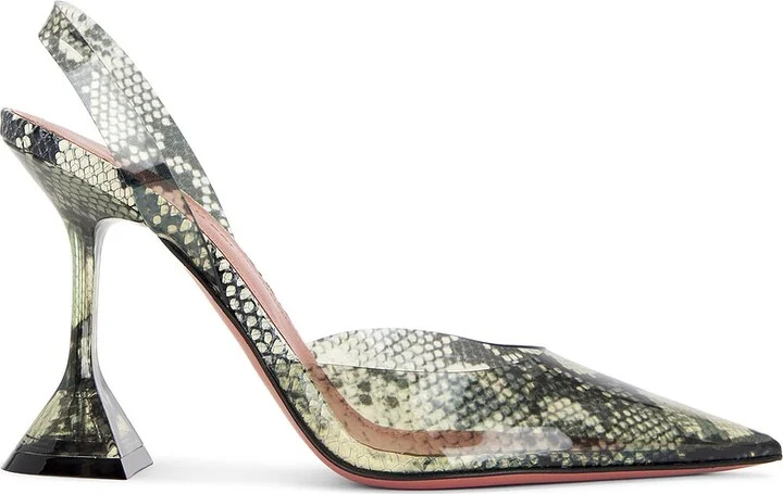 AMINA MUADDI Holli Glass 95 Sling Pump In Printed Snake in Green