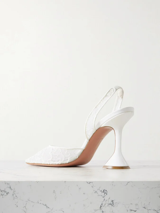 Amina Muaddi - Holli Lace And Leather Slingback Pumps - Ivory - Image 3
