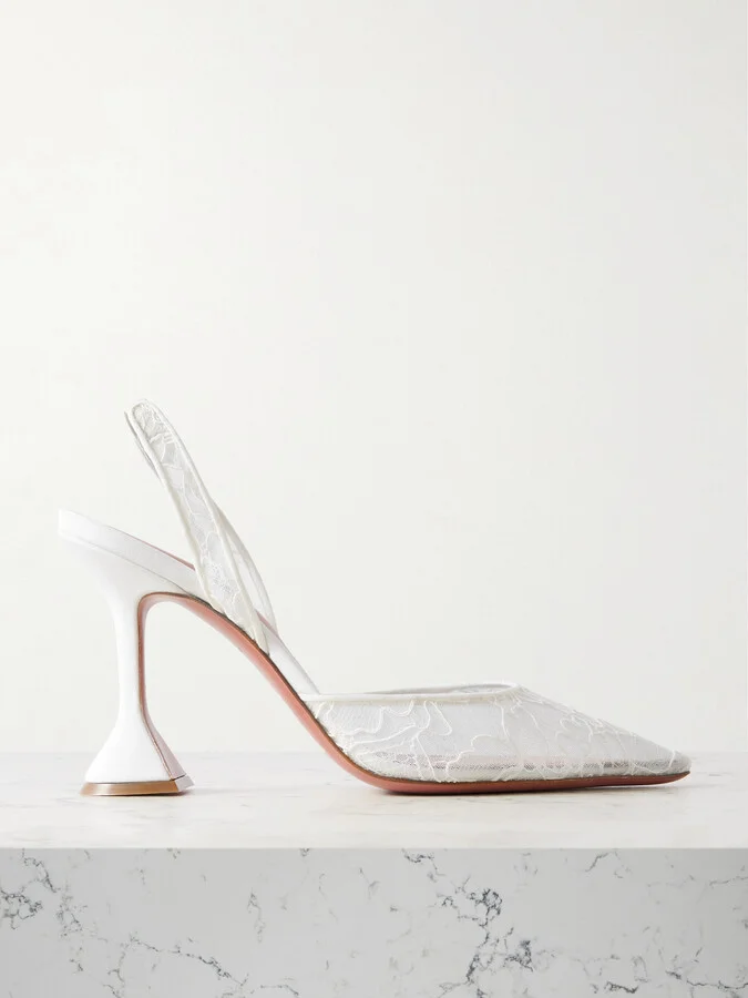 Amina Muaddi - Holli Lace And Leather Slingback Pumps - Ivory