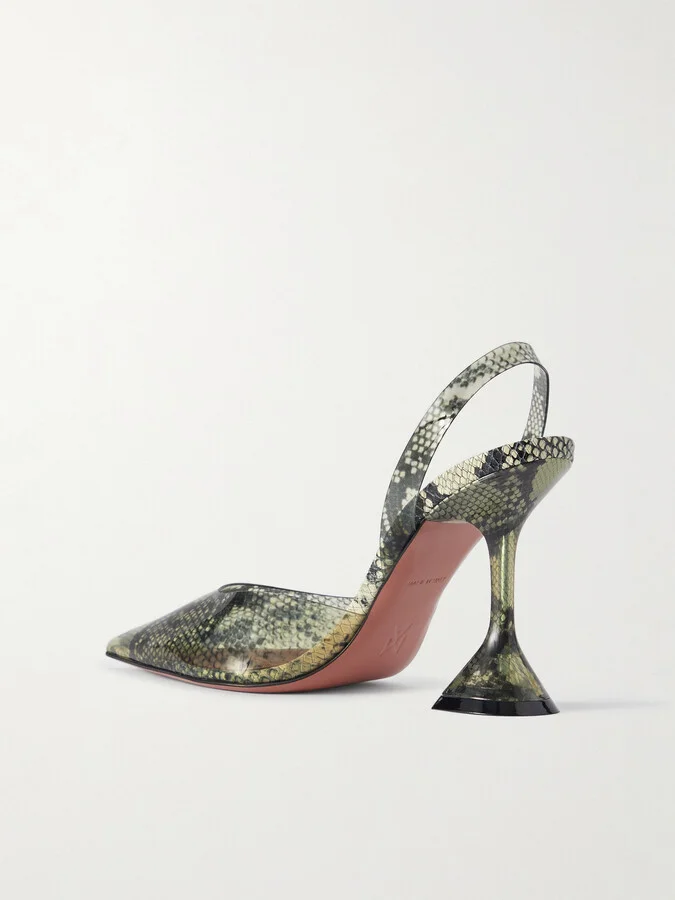 Amina Muaddi - Holli Snake-effect Pvc Slingback Pumps - Animal print - Image 3