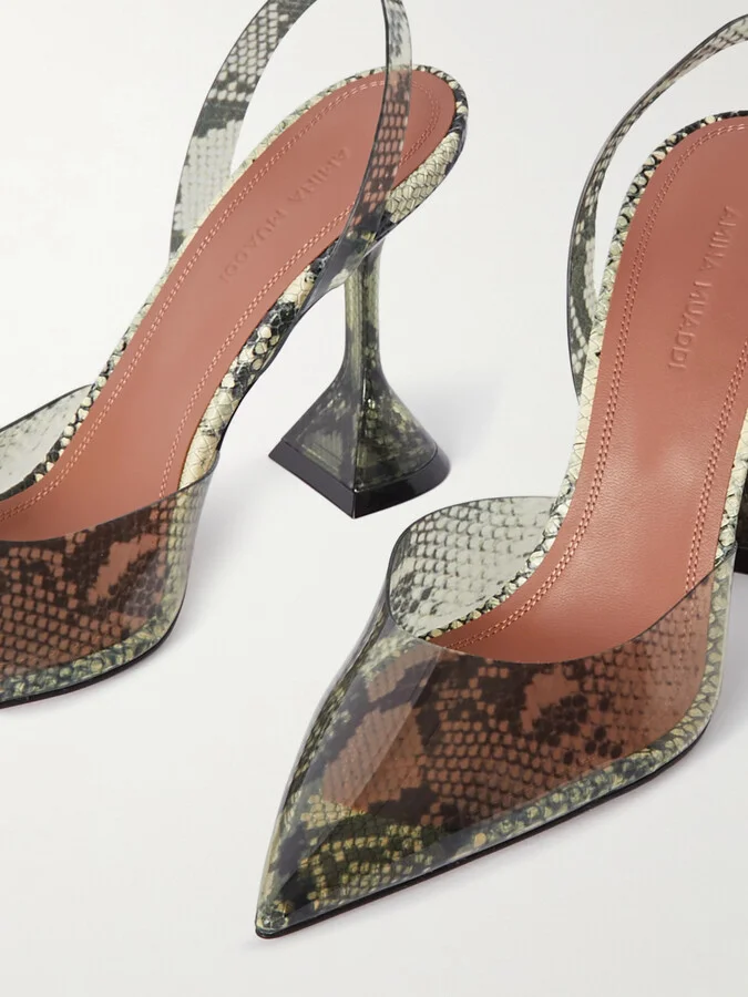 Amina Muaddi - Holli Snake-effect Pvc Slingback Pumps - Animal print - Image 4