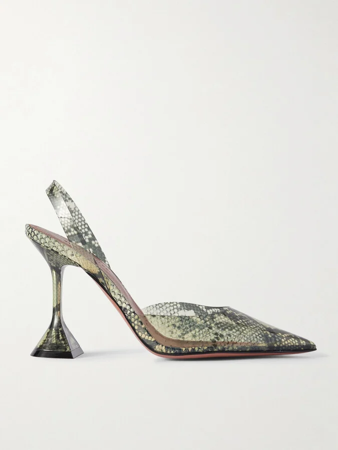 Amina Muaddi - Holli Snake-effect Pvc Slingback Pumps - Animal print