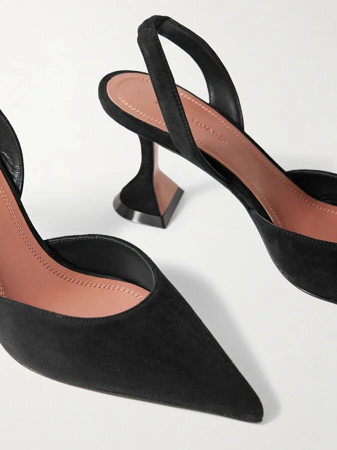 Amina Muaddi - Holli Suede Slingback Pumps - Black - Image 4