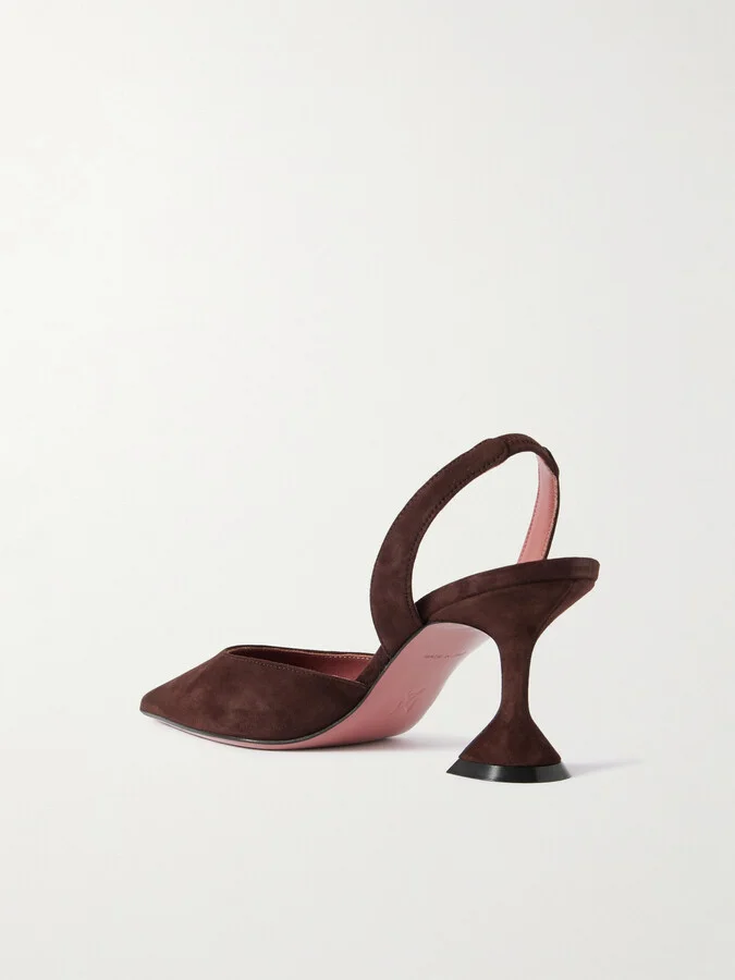 Amina Muaddi - Holli Suede Slingback Pumps - Brown - Image 3