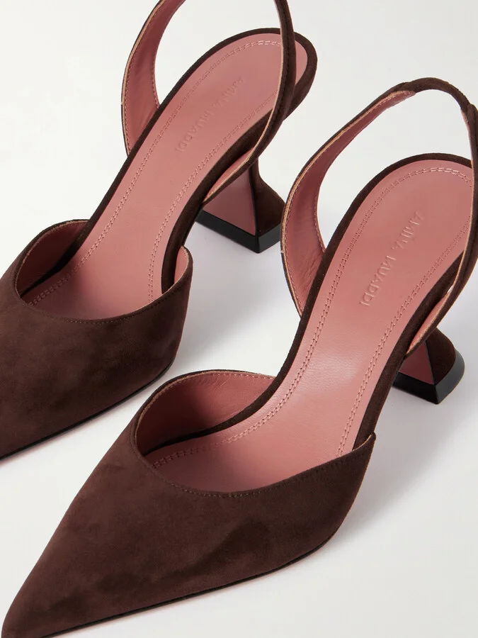 Amina Muaddi - Holli Suede Slingback Pumps - Brown - Image 4
